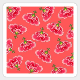 Chinese Vintage Pink and Red Flowers with Coral - Hong Kong Traditional Floral Pattern Magnet